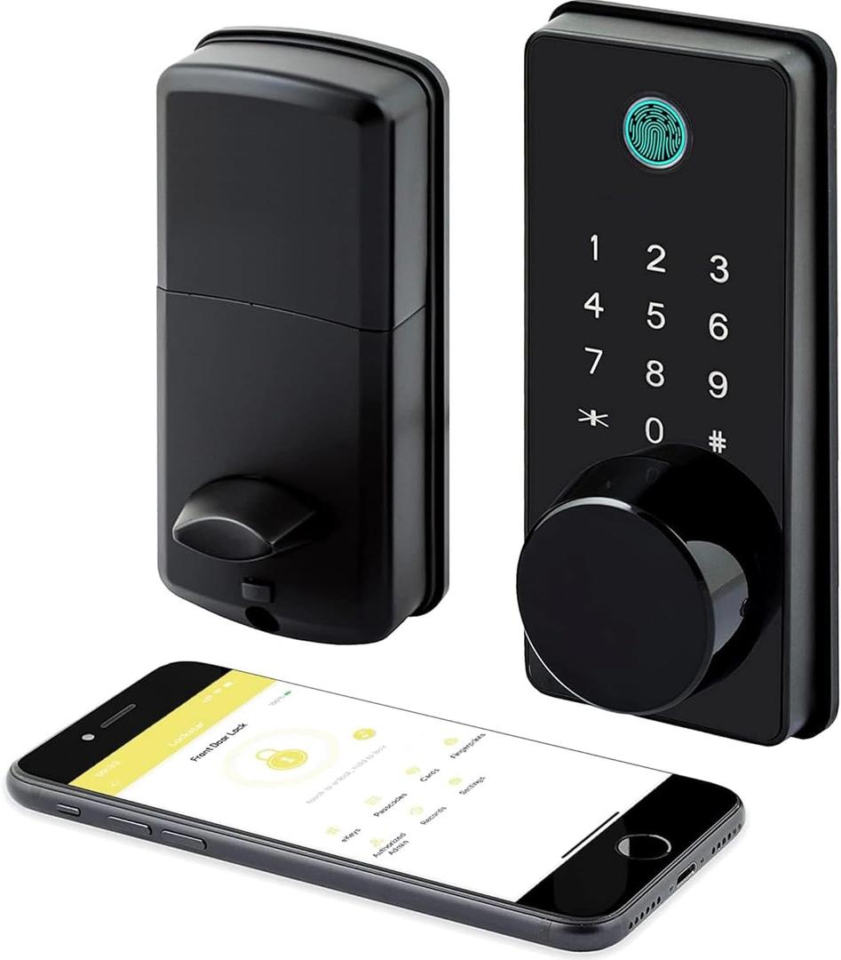 LOCKSTAR Smart Door Lock  Keyless Entry Deadbolt Door Lock  Multiple Entry Methods  APP  Fingerprint Touch ID  Keypad Code  Card FOB  Traditional Key  Smart Home Devices (Black)