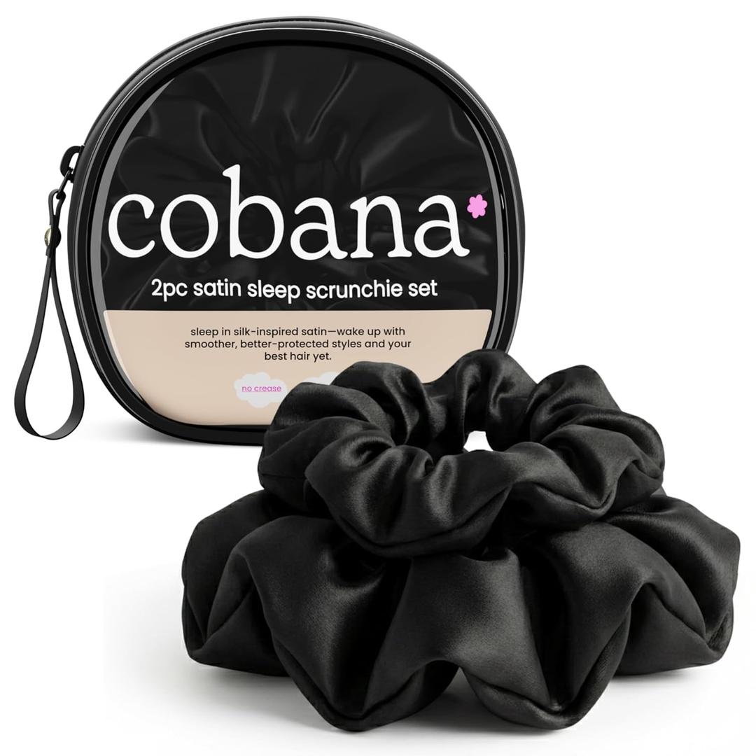 Cobana Satin Sleep Scrunchie Gift Set No-Damage Silk Hair Ties for Crease-Free Styling Soft, Gentle Hair Accessories in Travel Pouch Ideal for Women, Teens, Self-Care & Holiday Gifting