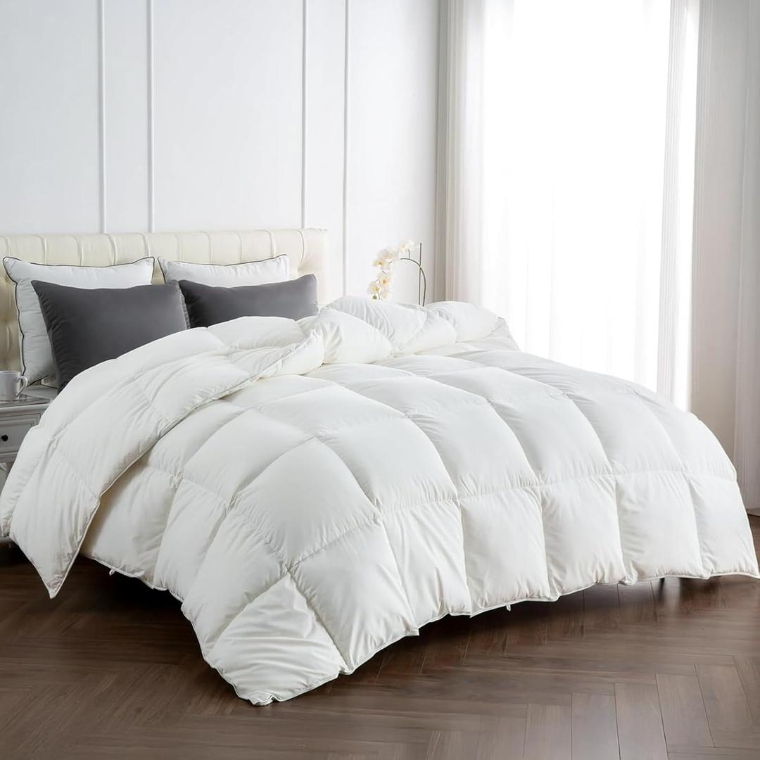 APSMILE Premium Down Feather Fibers Comforter Twin Size, All Season Duvet Insert Twin Size with 8 Corner Tabs, Ultra Soft Poly-Cotton Cover Down Feather Fibers Comforter (White, 90 * 68")