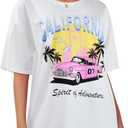 YIJIU Women's Graphic Oversized T Shirts Letter Print Short Sleeve Loose Casual Summer Tops (White, M)