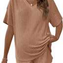 SweatyRocks Women's Maternity 2 Piece Outfits V Neck Short Sleeve Top and Elastic Waist Shorts Set (XS)