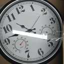 45MinST 16 Inch Silver Vintage Large Indoor/Outdoor Waterproof Wall Clock with Thermometer & Hygrometer, Silent Non-Ticking Quartz Timepiece for Home, Porch, Garden