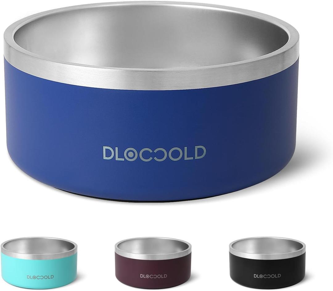 DLOCCOLD Double Wall Insulated Non-Slip Pet Feeding Bowl, Stainless Steel Dog Bowl, 64 oz Metal Dog Food Water Bowls with Rubber Bottom for Medium Large Sized Dog Cat (Navy)