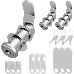 3 Pcs Cabinet Locks with Key, 1-1/2" Drawer Lock Keyed Alike Cam Lock, Cabinet Door Lock Mailbox Locks Replacement Secure File Drawer Tool Box RV Storage Door, Zinc Alloy (Silver)