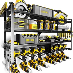 Power Tool Organizer Wall Mount,4 Layers Heavy Duty Storage Rack with 8 Drill Holder, Easy Installation, Tool Organizer Wall Mount for Garage Workshop and Home Organization. (black)