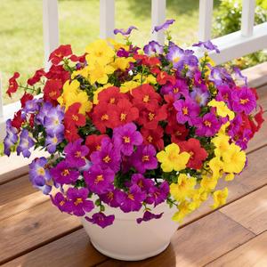 12 Bundles Artificial Flowers for Outdoors UV Resistant Fake Morning Glory | Faux Plastic Silk Flowers Plants for Planter Front Door Garden Window Box Patio Yard Porch Indoor Home Decor(4 Color-3)