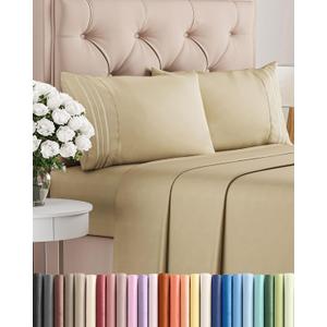 King Size 4 Piece Sheet Set - Comfy Breathable & Cooling Sheets - Hotel Luxury Bed Sheets for Women & Men - Deep Pockets, Easy-Fit, Extra Soft and Wrinkle Free Sheets - Beige Oeko-Tex Bed Sheet Set