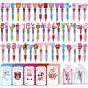 SZCECHRE 50 Pack Valentines Day 4-in-1 Multicolor Cute Animal Pens with Valentines Cards Bags Retractable Fun Ballpoint Pens Bulk for Classroom Prize Office School Gift Exchange