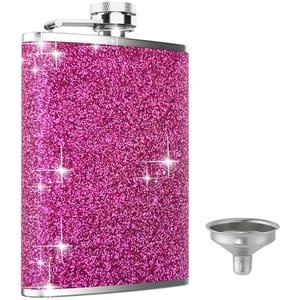 Hip Flask, KIKISML 8Oz Flasks for Liquor Stainless Steel Spirit with Never-Lose Cap and Funnel Leakproof Thin Portable Metal for Camping Outdoor Activitie Wedding Party Gift, Hot Pink