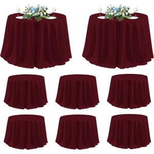 Sancua 120 Inch Round Tablecloth, 8 Pack Burgundy - Circle Polyester Fabric Table Cloth for Chiristmas Party Reception Banquet Birthday, Washable Formal Table Cover (Fit 48-96 Inch Tables)