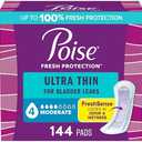 Poise Ultra Thin Incontinence Pads & Postpartum Pads for Bladder Leaks, 4 Drop Moderate Absorbency, Regular Length, 144 Count, Packaging May Vary 3pack