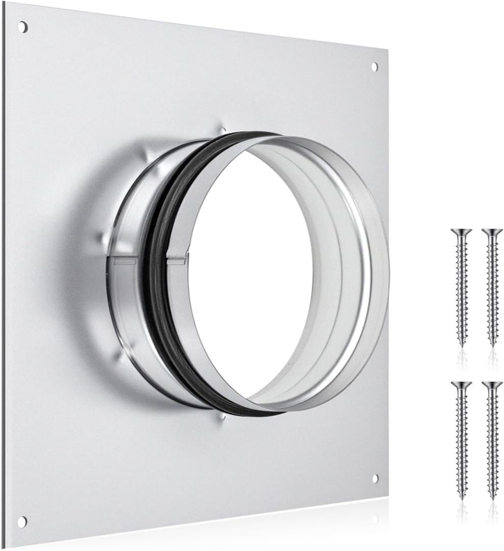 Zonon 5 Inch Duct Connector Flange Galvanized Steel Dryer Vent Connector with Rubber Ring and Screws Straight or Flex Pipe Flange for Heating Cooling Ventilation System