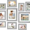 Picture Frames Set of 10 Gray Wood Grain, Bulk MDF Frames for 8x10, 5x7, 4x6 Photos Real Glass for Wall or Tabletop
