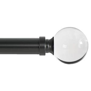 Ivilon Drapery Treatment Window Curtain Rod - Acrylic Ball 1 inch Pole. 16 to 28 Inch (Side Curtain Rod) Black