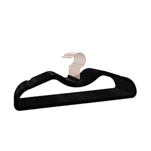 ZBODIMP Velvet Short Neck Hangers - Heavy-Duty, Non-Slip Felt Surface, Space-Saving Design with Anti-Slip Grooves & Shoulder Shape, 360° Rotating Hooks, Durable for Coats, Shirt& Dresses (10, Black C)