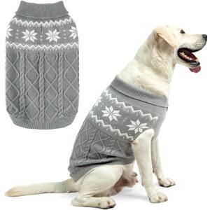 Warm Winter Dog Sweater - Cold Weather Pet Clothes for Small Medium Large Dogs Indoor Outdoor, Soft Classic Knit Puppy Apparel, Grey, L
