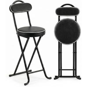 Folding Stool,24 Inch Portable Folding Bar Stool Chair with Backrest,Foldable Collapsible High Stools with Handle for Adults Kitchen Island,Black,1pcs, Set of 1;24"