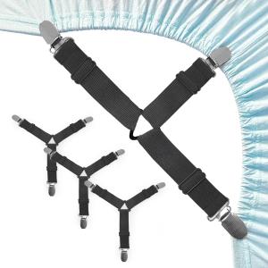 Sheet Retainer Straps,Elasticated Adjustable Mattress Sheet Clip Retainer,Keeps Sheets and Mattress Firm and Tight,for Anti-Slip and Anti-Wrinkle Sheets,Suitable of Mattresses,Black