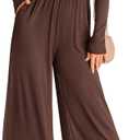 KIRUNDO Women's 2025 Summer Fall Fashion Long Sleeve Jumpsuits Casual Dressy One Piece Square Neck Wide Leg Pants Romper (Coffee)