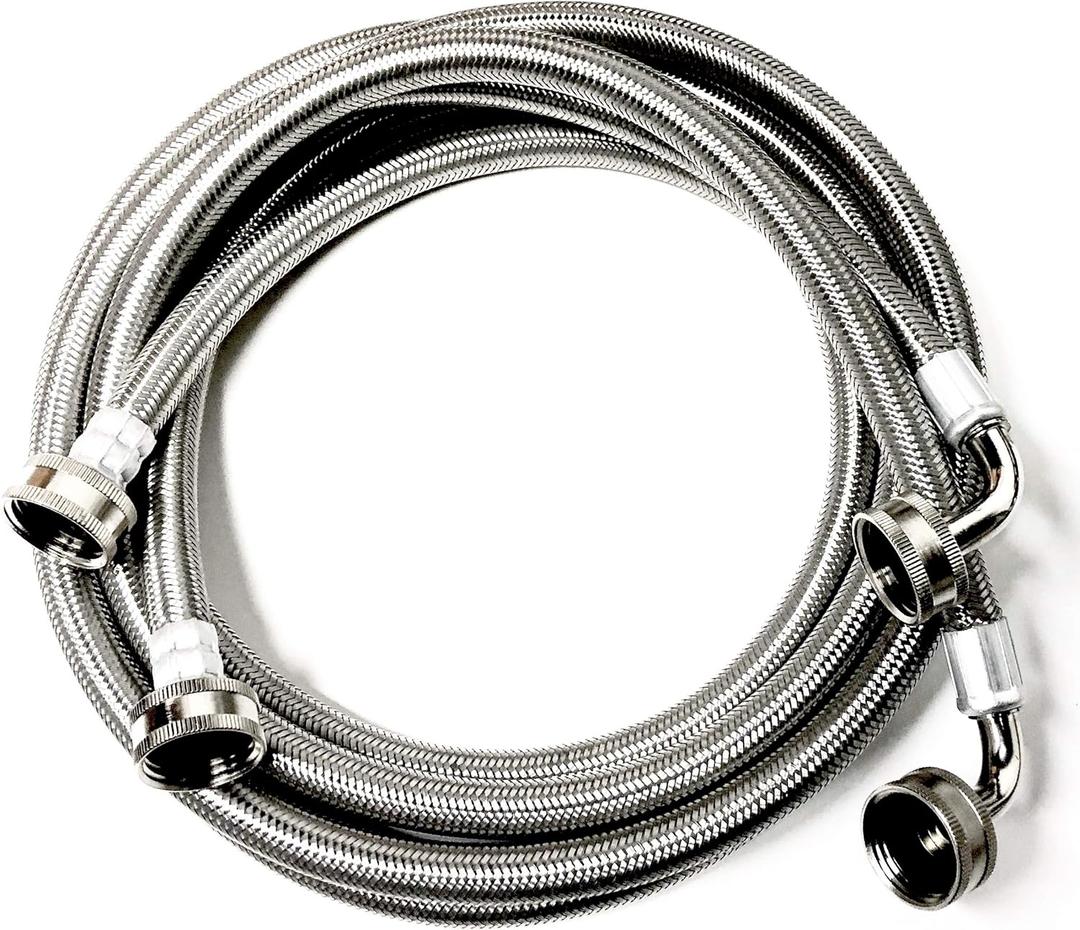 2-Pack Premium Stainless Steel Washing Machine Hoses - 6 FT No-Lead Burst Proof Inlet Supply Lines - 90 Degree Elbow Connection - 10 Year Warranty