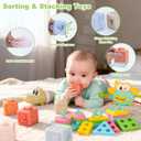 8-in-1 Montessori Baby Toys for 6-12 Months,Babies Travel Toy Set with Stacking Blocks, Pull Teether, Sensory Shape Sorter, Drawing Board & Harmonica, Infant Learning Gift for Toddler 1-3 Year Old