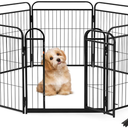 ZOMISIA Dog Play Pen Indoors - 8 Panels 24" Playpens Indoor Safety Design Without Stakes, Threshold Free Door Ease to Access, Portable Fence Ground Anchors for Outdoor, Yard and RV Camping