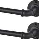 2 Pack Industrial Curtain Rods for Windows 48 to 84 Inches, Blackout Wrap Around Curtain Rod, for Indoor and Outdoor, 5/8 Inch Diameter, 35 to 75 Inches, Black