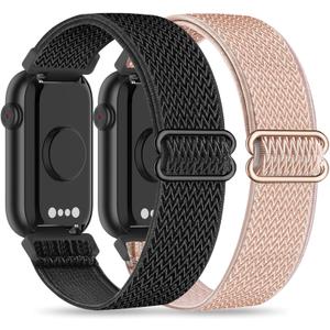 2 Pack Stretchy 16mm Nylon Bands Compatible with FITVII HM08/MorePro HM08/Amzhero-Runfit D26/KALINCO Slim Fitness Tracker (bw-black/rose pink)