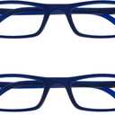 OPULIZE TED Reading Glasses for Women Men, Lightweight Narrow Rectangular Matt Frame with Spring Hinges, Navy Blue +2.50 (Pack of 2)