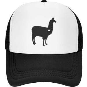 Llama Alpaca Silhouette Mesh Baseball Cap, Heart Adjustable Trucker Hat Snapback Dad Hat for Men Women (One Size, Black)