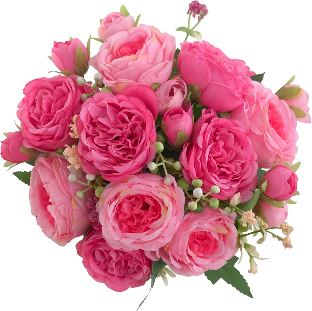 2 Packs Peonies Artificial Flowers, Small Silk Rose Pink Artificial Peonies Flowers Fake Peonies Faux Peonies Bouquet for Centerpiece Table Wedding Party Home Decor (2, Rose Red & Pink)