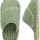 Besroad Slippers for Women Memory Foam House Bedroom Slippers Adjustable Corduroy House Slides Sandals Shoes (Green, S)