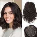 11 Inch Hair Topper for Women with Thinning Hair,Natural Short Wavy Clip-In Wig Topper with Curtain Bangs, Synthetic Hairpiece for Daily Wear(Brown Black)