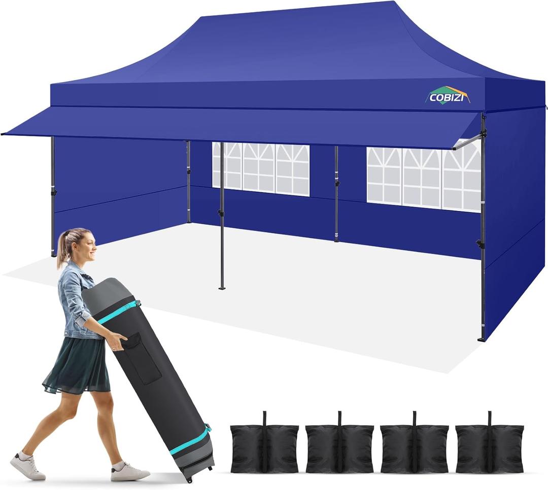 COBIZI 10x20 Pop Up Canopy Tent with Awning & Sidewalls, Heavy Duty Commercial 10X20 Canopy Tents Instant Waterproof, UPF 50+ Sun Shade for Outdoor, Parties, Markets (Deep Blue)