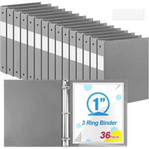 Skyygemm 36 Pcs 1 Inch 3 Ring Plastic Binder Flexible Binders Bulk Fits Letter Size 8.5'' x 11'' Paper Holds up to 240 Sheets with 1 Pockets Versatile Binder for School Office Home (Gray)