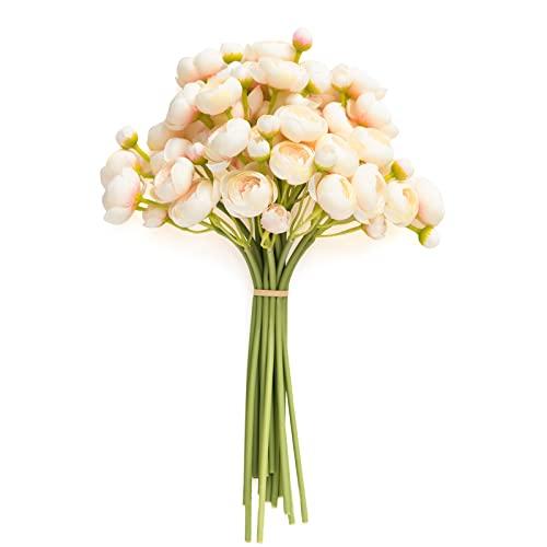 Ling's moment Ranunculus Artificial Flower, Faux Silk Mini Ranunculus Flowers for DIY Bouquet, Bulk Fake Wedding Filler Flowers for Centerpieces Arrangements Bridal Shower Decorations, Pink Shade 7 Pcs, White Pink Shades 