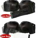 Strapless Clear Back Strap Convertible Bra with Lace Padded Underwired Plus Size Brassiere (Black), Size 36C
