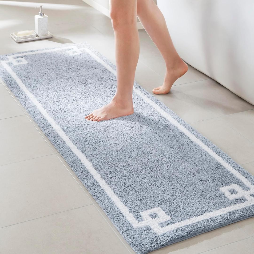 Madison Park Evan 100% Cotton Bathroom Rug Non Slip Backing-Luxrurious Tufted Plush Bath Mat Absorbent, Quick Dry, Spa Design Shower Room Décor, 24x72, Blue