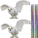 4 x 2PCS Fake Owl to Keep Pigeon Away from Balcony Flat Paper Garden Owl to Scare Woodpecker Away from House Hanging Plastic Owls with Reflective Tape Pigeons Scare Devices for Outdoor Porch Patio Roof