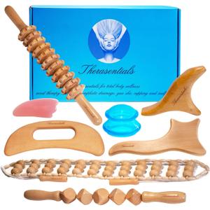 Wood Therapy Massage Tools 12-in-1 Multi-use, Lymphatic Drainage Massager, Maderoterapia Kit - Anti Cellulite Complete Body Sculpting Tools for Total Relaxation & Relief - Massager Tool for Anti Aging