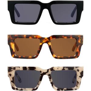 JM 3 Pack Oprah Style Reading Glasses for Women Men, Fashion Square Blue Light Blocking Readers