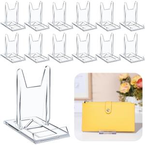 12 Packs Adjustable Purse Display Stand Clear Acrylic Handbag Stand Holder for Wallet Purses Handbag Bag Jewelry Display Organizer for Party Weddings Home Decoration Birthdays