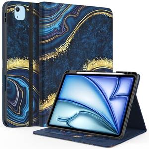 ZoneFoker Case for iPad Air 11-inch M3/M2 (2025/2024), iPad Air 5th/4th Generation 10.9'' (2022/2020), iPad Pro 11 (4th/3rd/2nd/1st Gen), Multi-Angle Stand Cover with Pencil Holder, Marble Ocean Blue