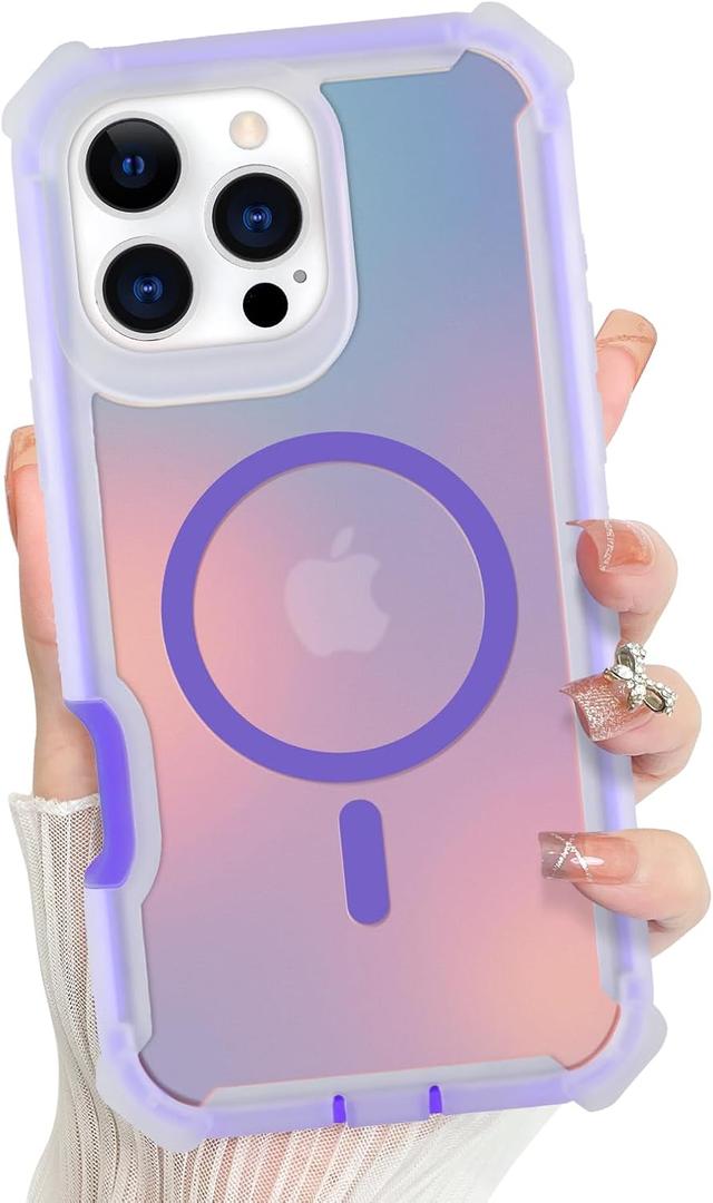 Bonoma for iPhone 16 Pro Max Case, Iridescent Back, Magnetic Support for MagSafe Shockproof Cover, Crystal and Corner High-Duty Protection for Girls Women -Purple