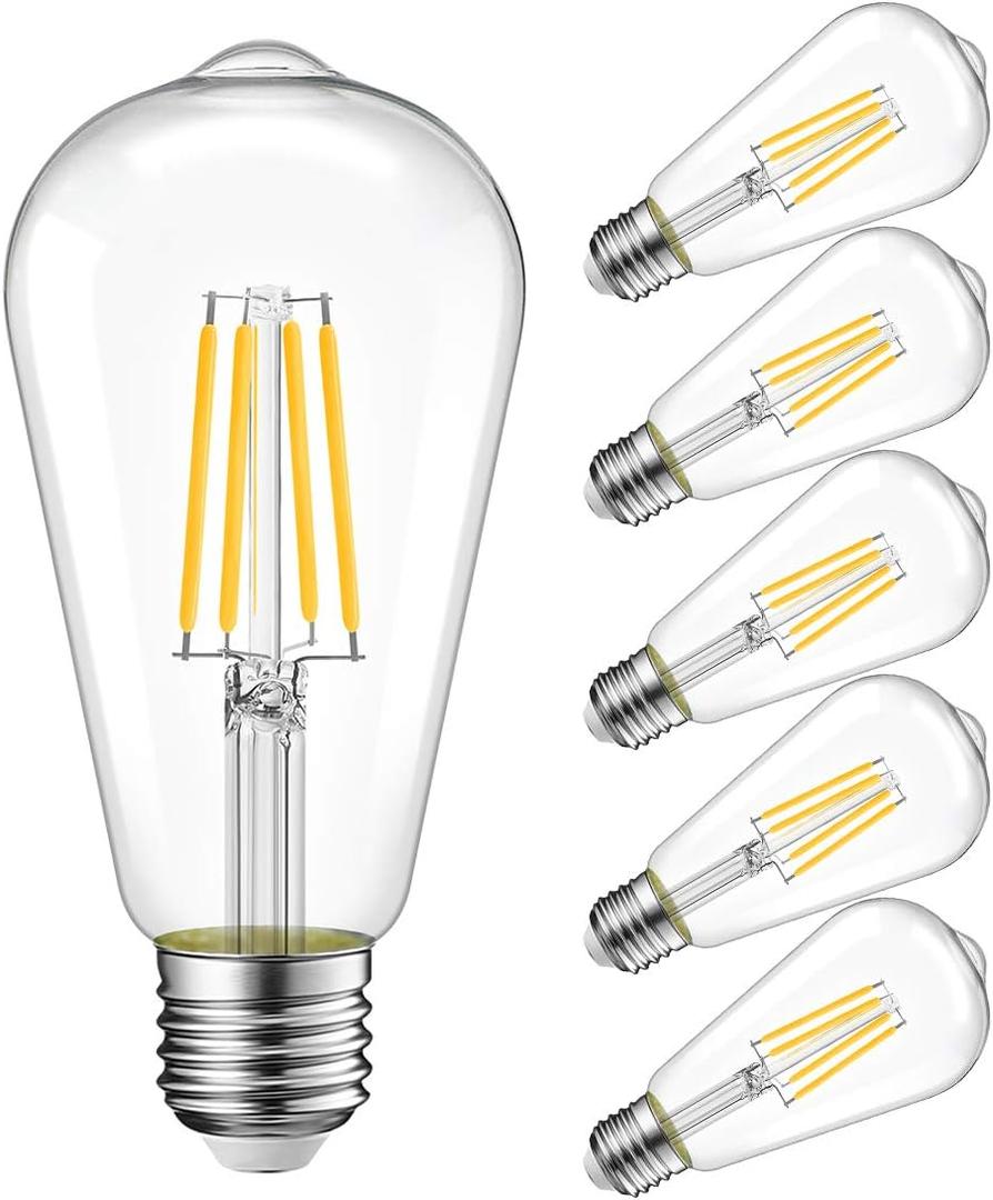 LVWIT Vintage LED Light Bulb, Dimmable 5W (40W Equivalent), ST21 Edison Style LED Filament Bulbs, 470 Lumens 2700K Warm White, E26 Medium Screw Base, 6 Pack