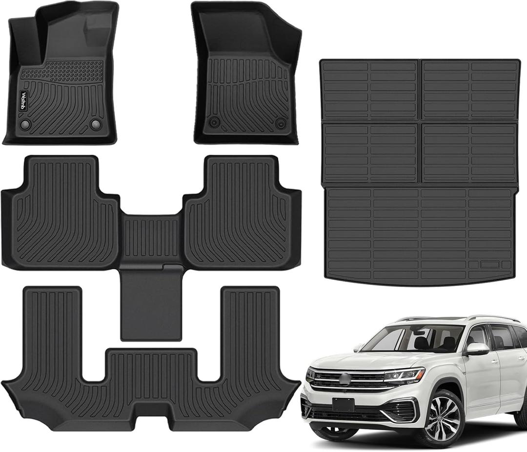 Wailtnb-Floor Mats & Cargo Mat Custom for Volkswagen Atlas 6 Seats Bucket Seating 2026-2018 All Weather Protection Waterproof TPE Rubber Car Floor Liners Full Set 2025