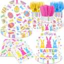 Happy Easter Plates and Napkins Set with Colorful Bunny Eggs and Daisy, Easter Party Decorations Disposable Bunny Paper Dinnerware Set for Spring Holiday Birthday Party Baby Shower, Serve 24