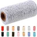 FLIPPED Twine String,328 Feet Bakers Twine White Silver Rope Craft Making Knitting Macrame Rope DIY Wedding Decor Supply Christmas Wrapping Butchers String Rope(Silver and White)