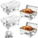 VEVOR Chafing Dish Buffet Set, 8 Qt 4 Pack, Stainless Chafer with 4 Full Size Pans, Rectangle Catering Warmer Server with Lid Water Pan Folding Stand Fuel Tray Holder Spoon Clip