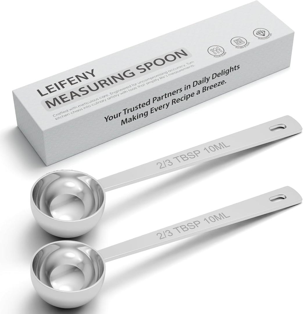 2PCS 2/3TBSP(2TSP, 10ML) 18/8 Stainless Steel Measuring Spoon, Metal Measure Scoop for Dry and Liquid Spices, Must-have for Kitchen